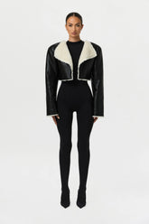 Vegan Leather Sherpa Cropped Jacket